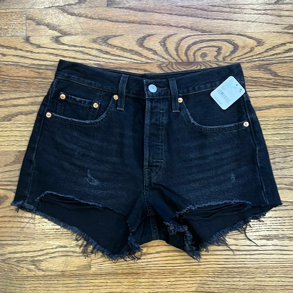 Levi’s 501 Black Distressed Denim Shorts
